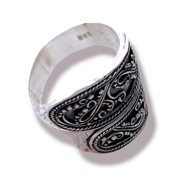 Sterling Silver 925 Bali Boho Artsy Festival Hand Crafted Spoon Ring, 7 & 9 - Picture 5 of 7